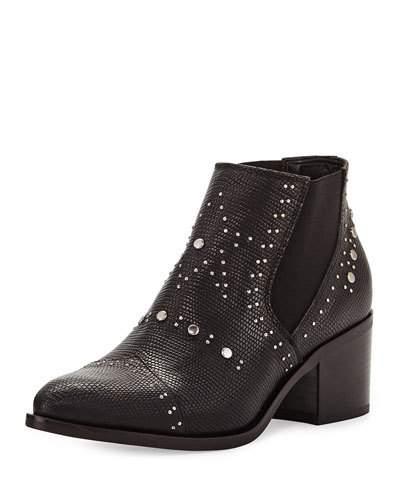 Frankie Embossed Leather Bootie, Black