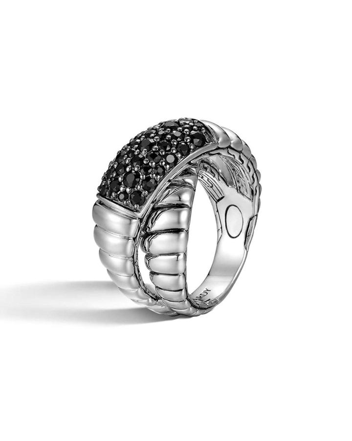 Classic Chain Silver Crossover Black Sapphire Ring,