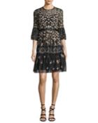 Climbing Blossom Floral-embroidered Cocktail Dress