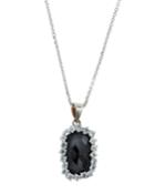 14k White Gold Black Spinel & Sapphire Pendant Necklace