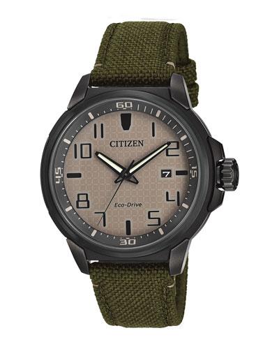 43mm Men's Eco-drive Watch W/ Canvas