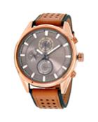 Men's 48mm Chronograph Watch W/ Leather, Rose/brown
