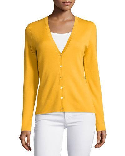 Slim-fit Cashmere Cardigan, Daffodil