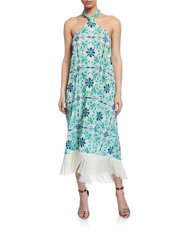 Pamplona Tile-print Halter Fringe