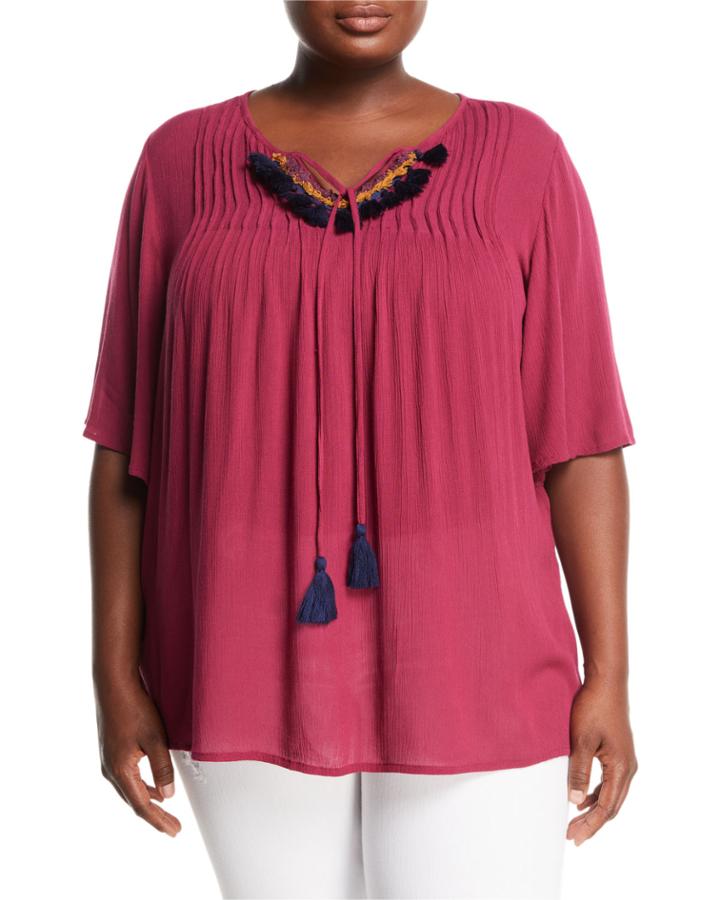 Michalina Tassel-tie Short-sleeve Blouse,