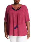 Michalina Tassel-tie Short-sleeve Blouse,
