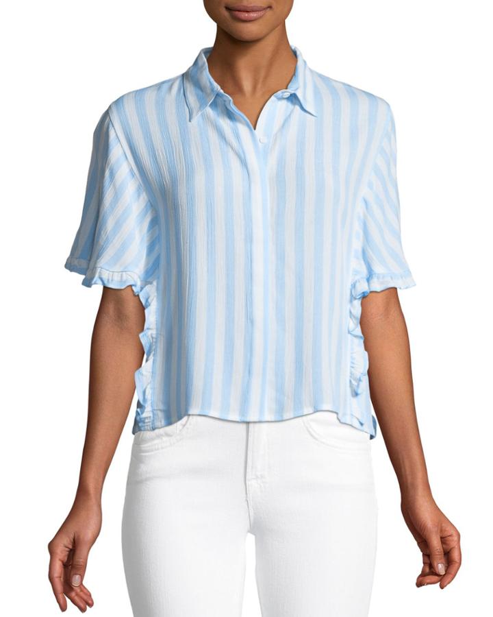 Ruffled Cape-sleeve Button-front Blouse