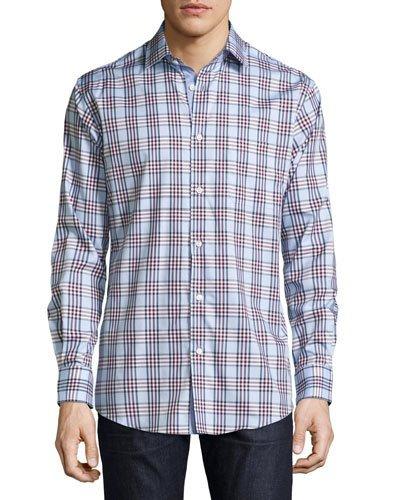 Classic-fit Regular-finish Plaid Dress Shirt, Navy/red