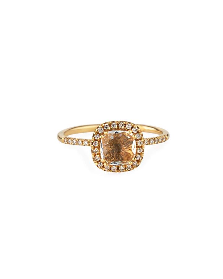 14k Topaz Cushion & Diamond Ring,
