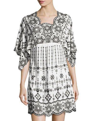 Beth Eyelet Shift Dress, White/black