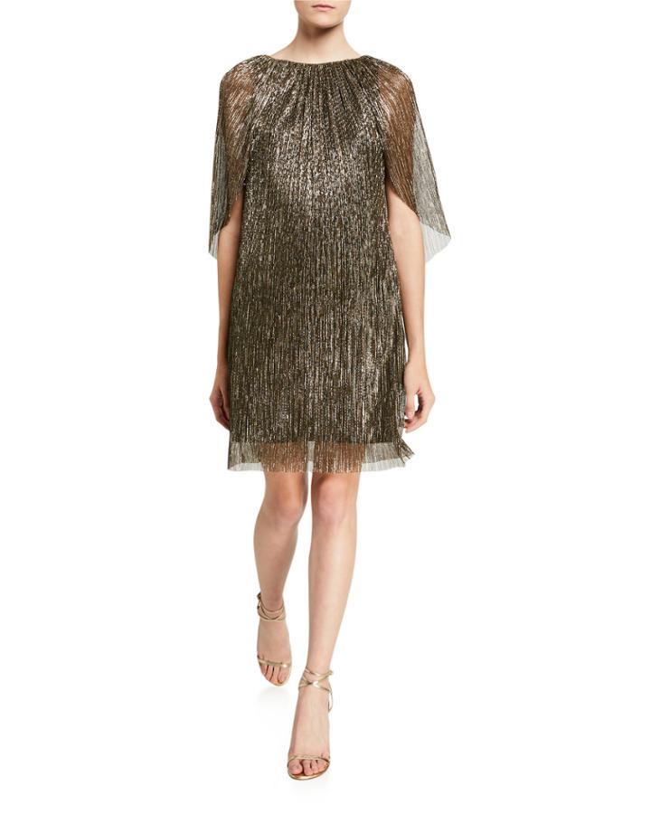 Crinkle Metallic Cape Dress