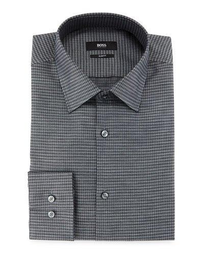 Slim-fit Micro-check Dress Shirt, Charcoal