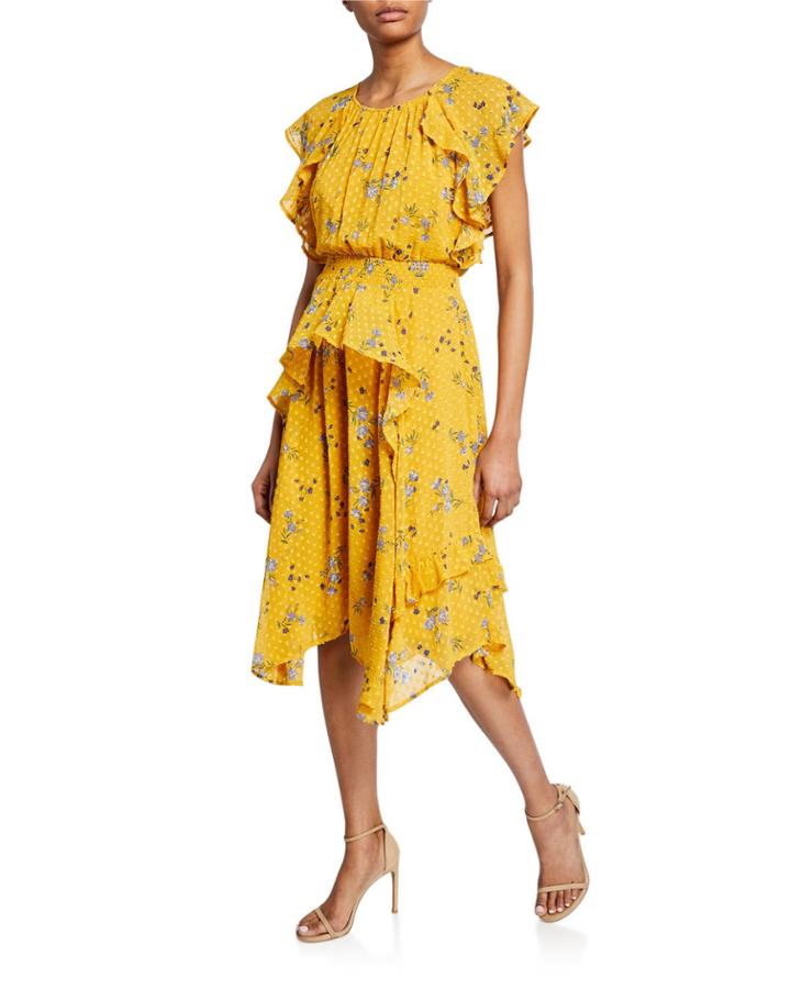 Sheila Floral Dot-jacquard Ruffle