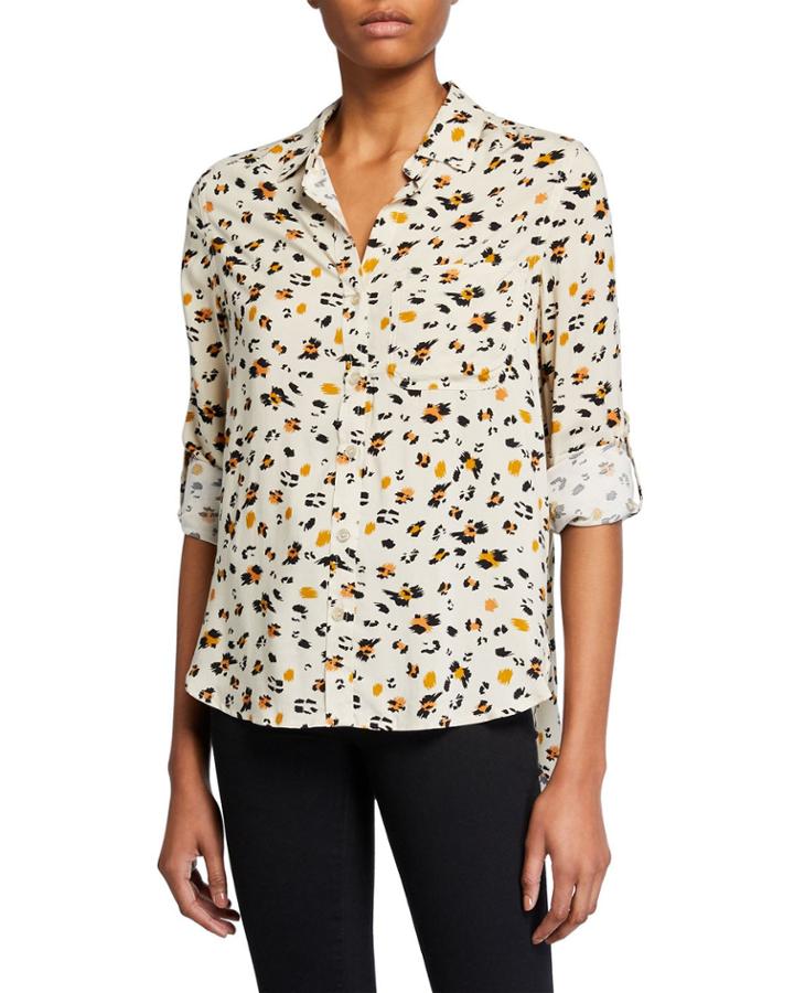 Elisa Leopard Roll-tab Sleeve Button-down