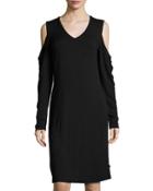 Cold-shoulder Long-sleeve Dress, Black