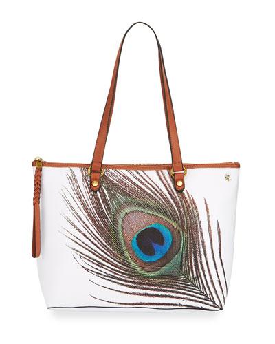 Ana Small Peacock Tote Bag, White