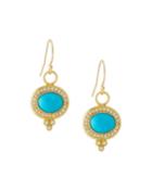 18k Provence Pave Diamond & Turquoise Oval Dangle & Drop Earrings