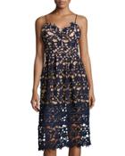 3d Floral Dress In Navy