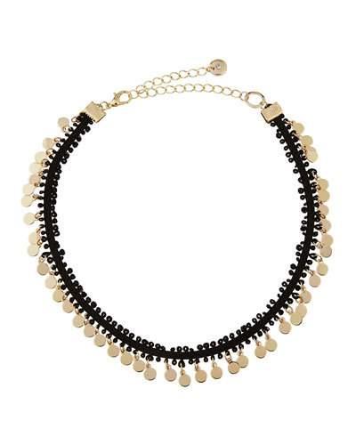 Fabric Choker W/ Golden Disc Drops