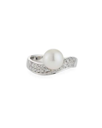 18k White Gold Diamond & Floating Pearl Ring,