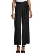 Belted Crepe Palazzo Pants, Black