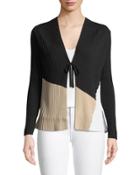 Tie-front Colorblock Plisse Cardigan
