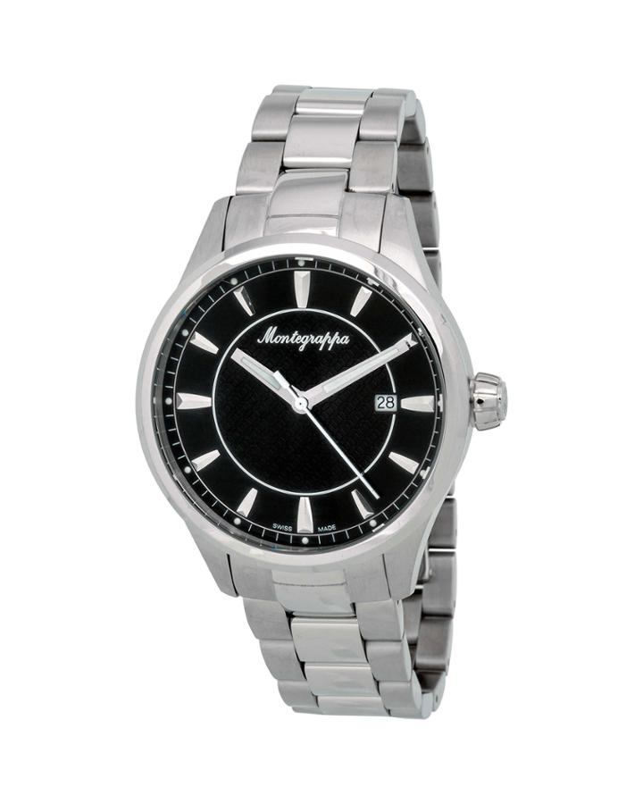 Men's 42mm Fortuna Date Watch W/ Bracelet Strap, Black/silver