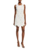 Embroidered Scalloped Mini Cocktail Dress