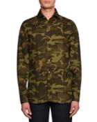 Camouflage-print Sport Shirt, Dark Green