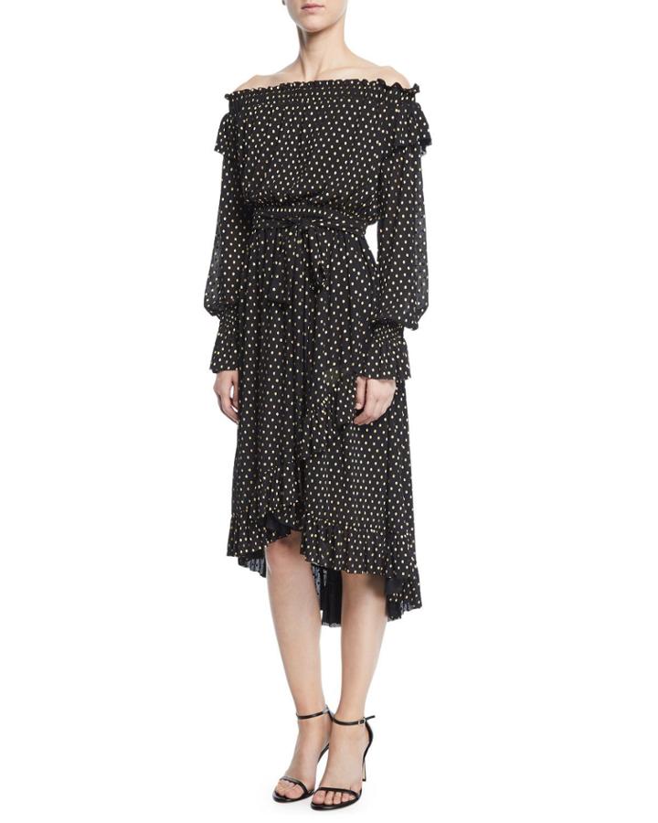 Medley Off-the-shoulder Ruffle Dot Dress