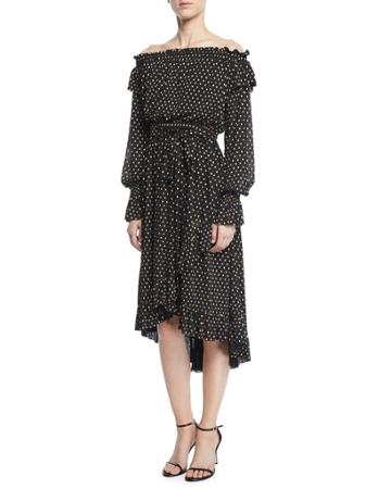 Medley Off-the-shoulder Ruffle Dot Dress