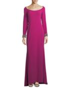 Scoop-neck Embellished-cuff Gown