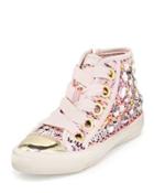 Vanessa Embellished High-top Sneaker, Pink/light Pink