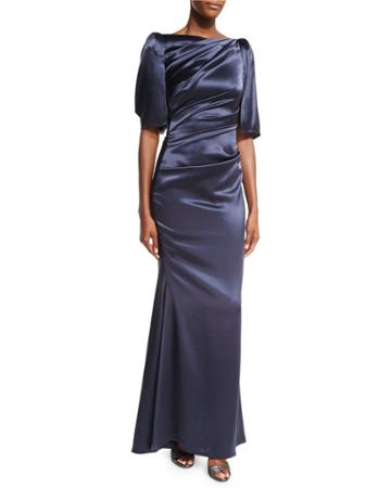 Lobata Draped-sleeve Ruched Gown