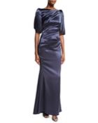 Lobata Draped-sleeve Ruched Gown
