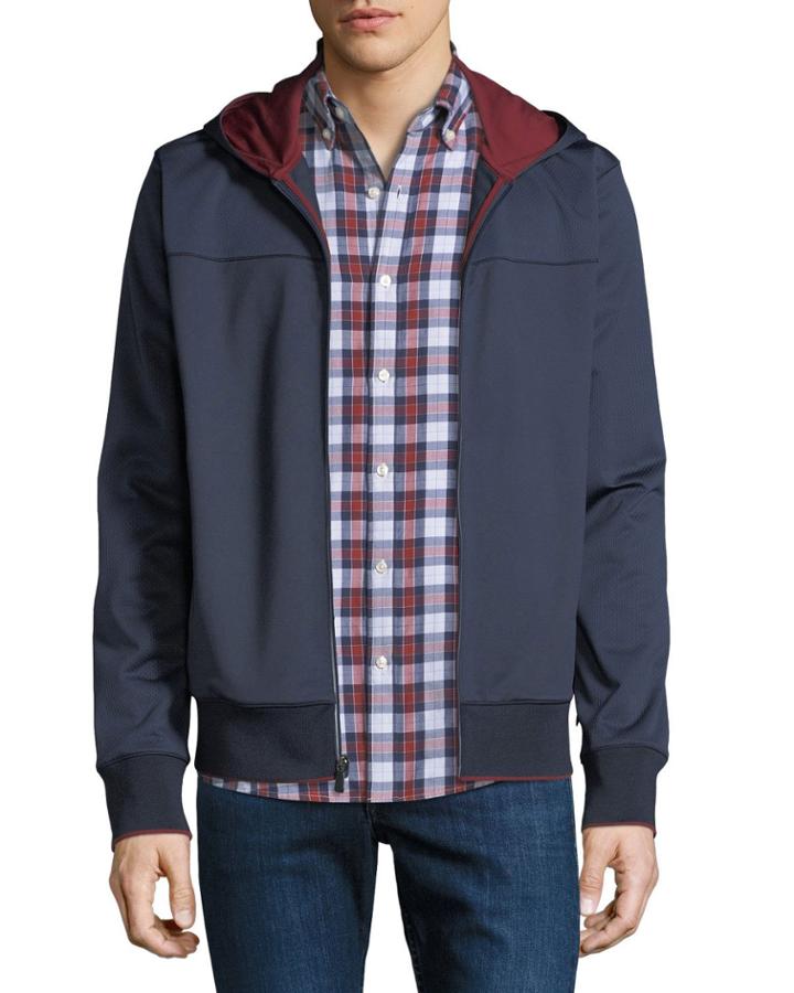 Men's Contrast-trim Nylon Zip-front Hoodie