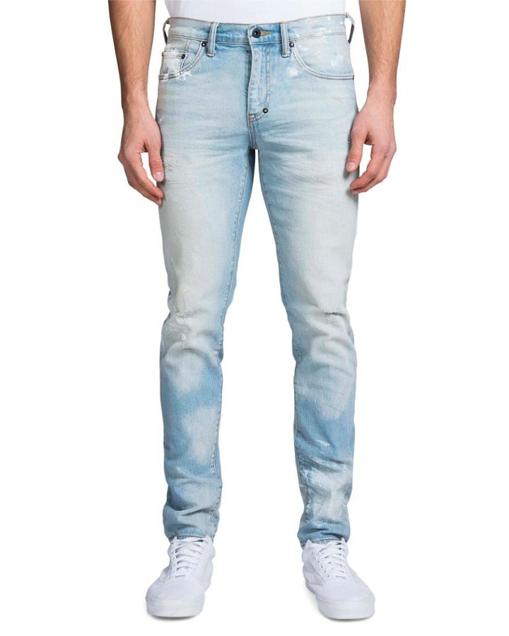 Men's Windsor Fit Hand-painted Light-wash Denim Jeans