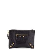 Giant Leather Zip Pouch Bag, Black