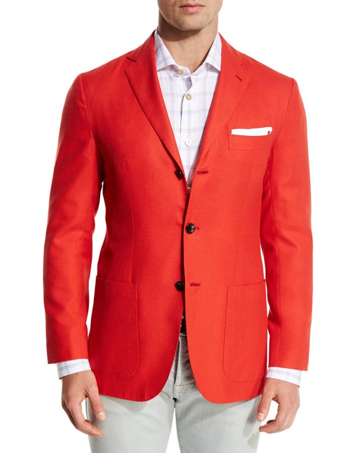 Cashmere Three-button Blazer, Coral