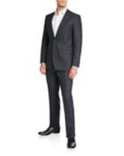 Men's Slim-fit Bicolor Windowpane Wool Two-piece Suit With Wide