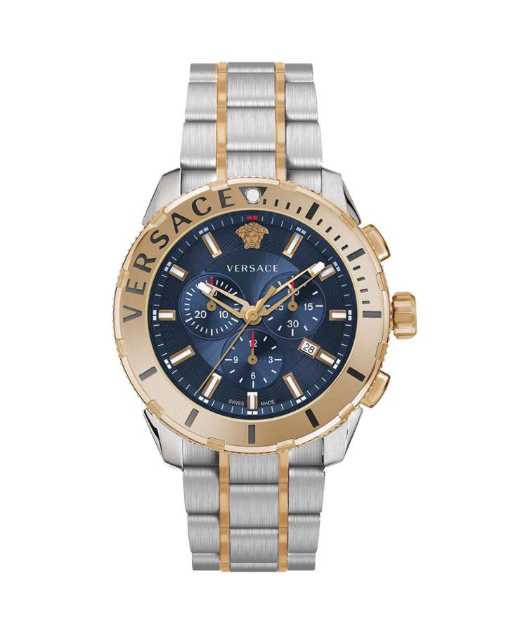 Men's 48mm Casual Chronograph Watch W/ Bracelet Strap, Gold/steel