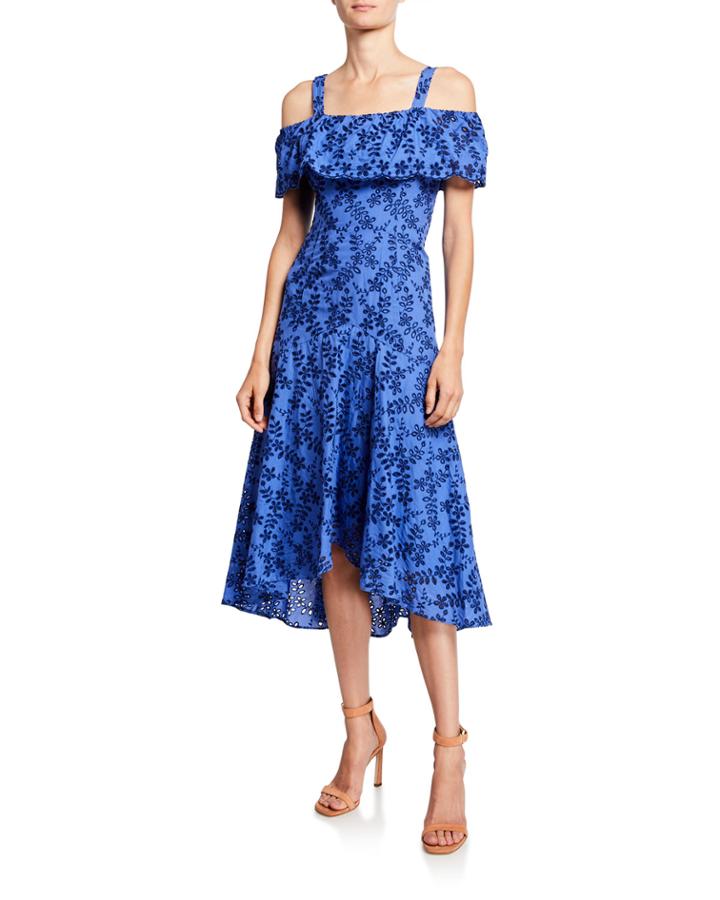 Cold-shoulder Floral Embroidered High-low Dress