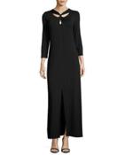 3/4-sleeve Twist-front Maxi Dress, Black
