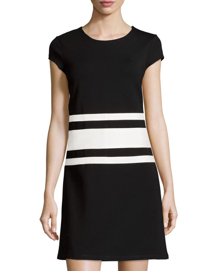 Julie Brown Cap-sleeve Racer Stripe Dress, Black/white, Women's, Size: Large, Racer