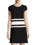 Julie Brown Cap-sleeve Racer Stripe Dress, Black/white, Women's, Size: Large, Racer