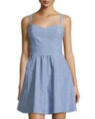 Yomi Chambray Sleeveless Fit-&-flare Dress, Light Wash Indigo