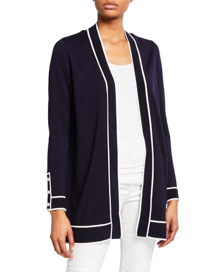 Contrast-tipped Ribbed Cardigan