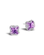 Classic Chain Square Stud Earrings W/ Amethyst & Diamonds