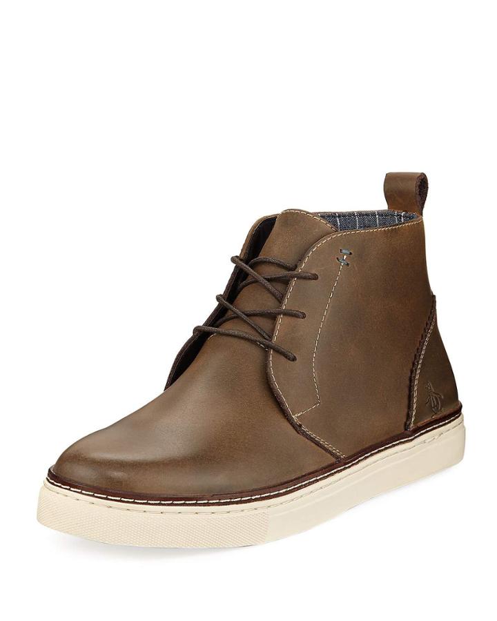 Men's Mel Leather Lace-up High-top Sneakers, Brown