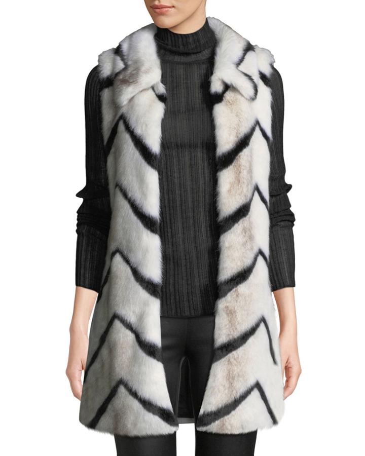 Chevron Faux-fur Collared